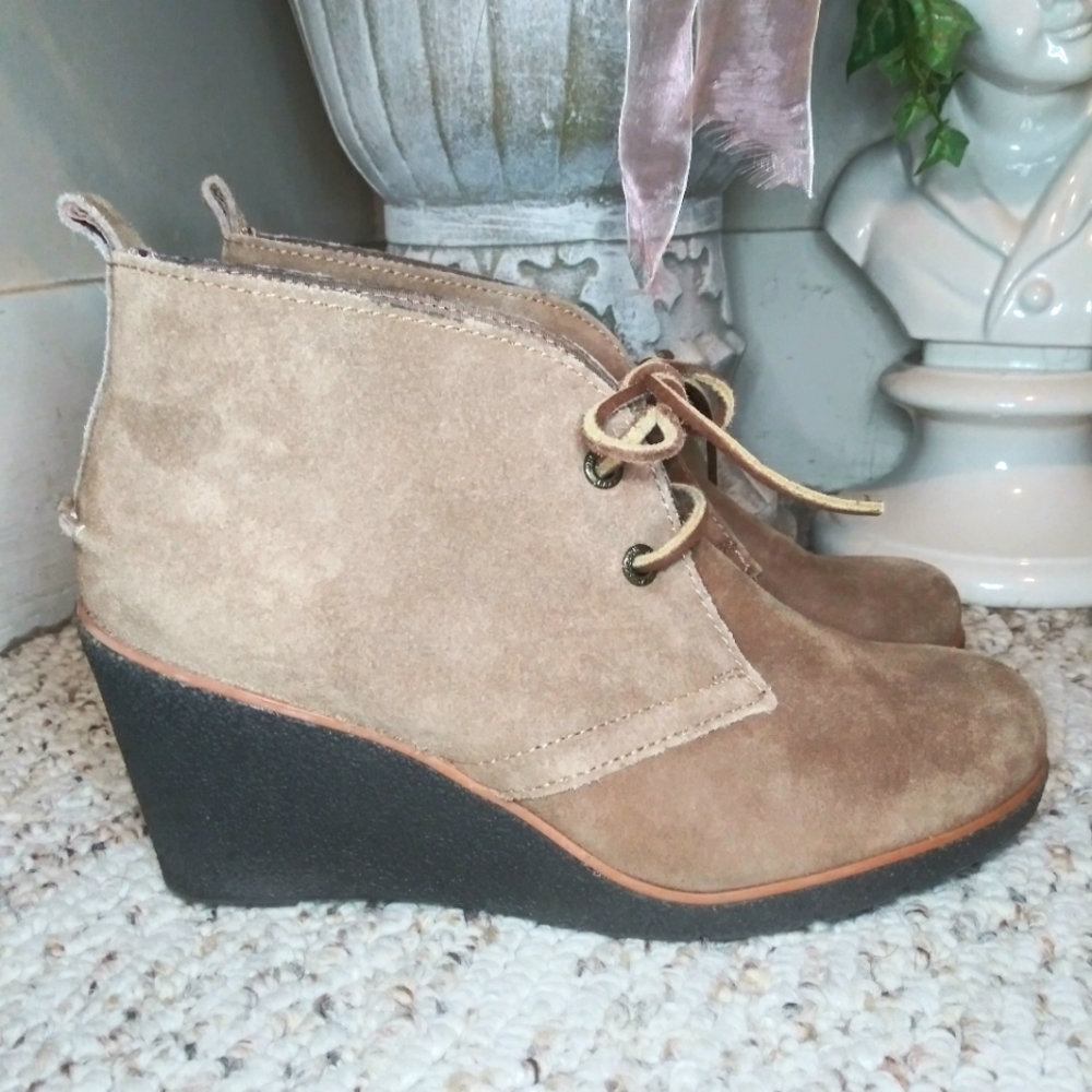 Sperry Harlow Taupe Suede Lace-Up Wedge Bootie - Picture 2 of 14